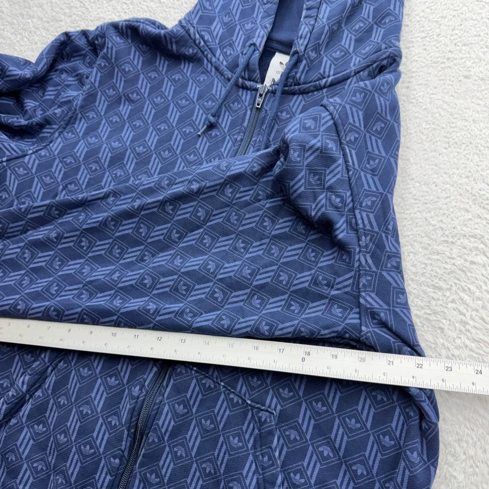 Adidas Originals Mens Navy Blue Geometric Trefoil Monogram Zip Up Hoodie Large